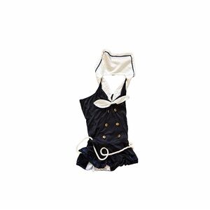 Navy Blue Sailor-Inspired Dress with stockings